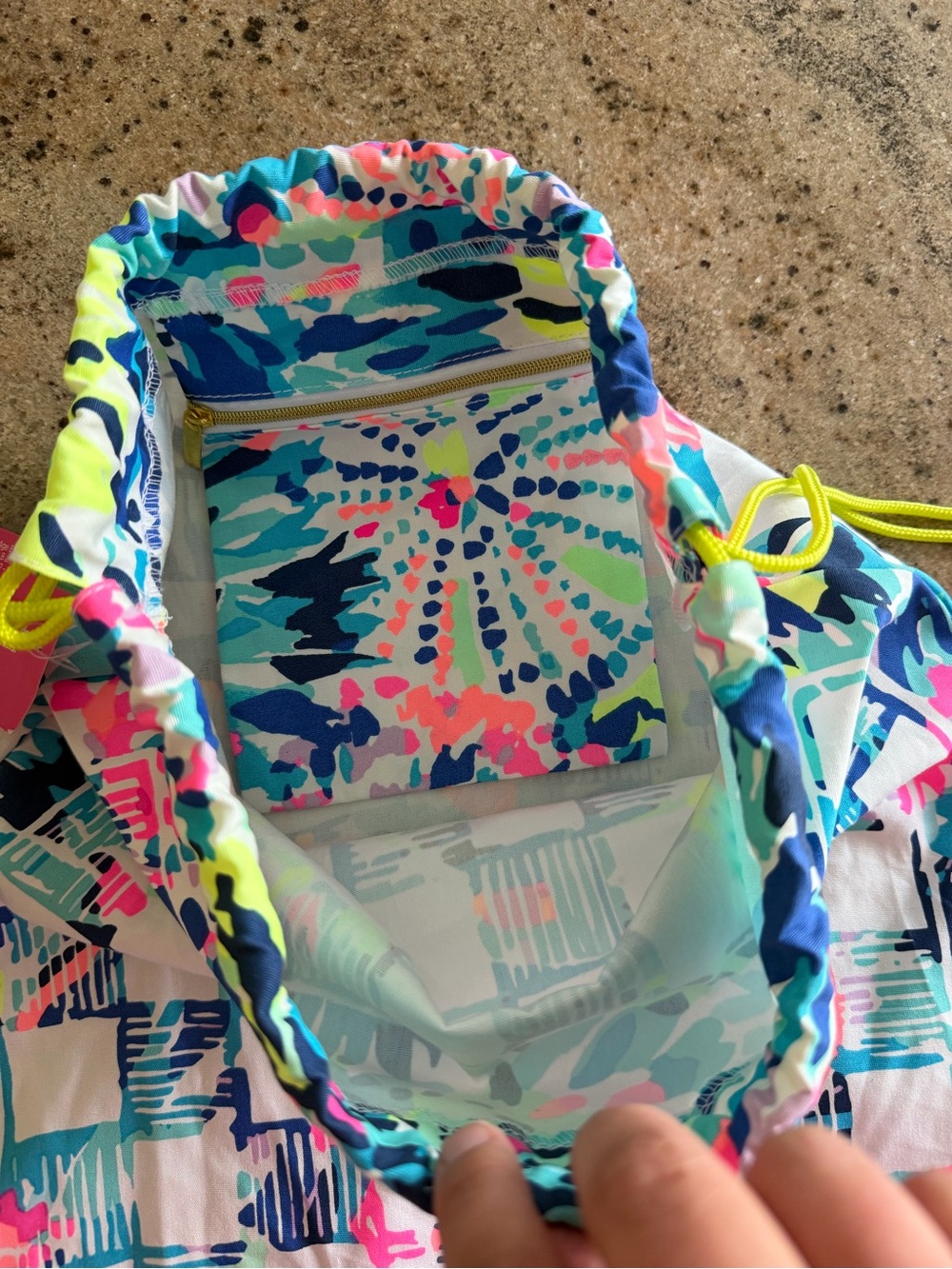 Lilly Pulitzer Neon Floral Drawstring Bag in Blue, Pink, Yellow & White - Picture 2 of 4